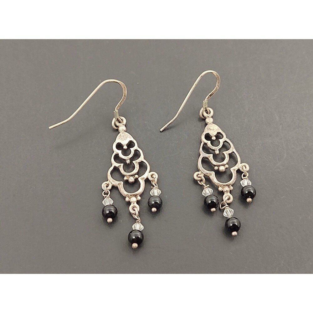 Vintage Sterling Silver Onyx Dangle Earrings